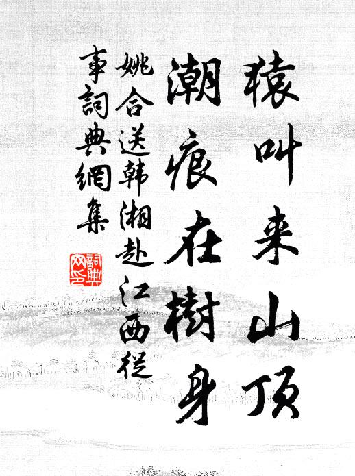 姚合猿叫来山顶，潮痕在树身书法作品欣赏