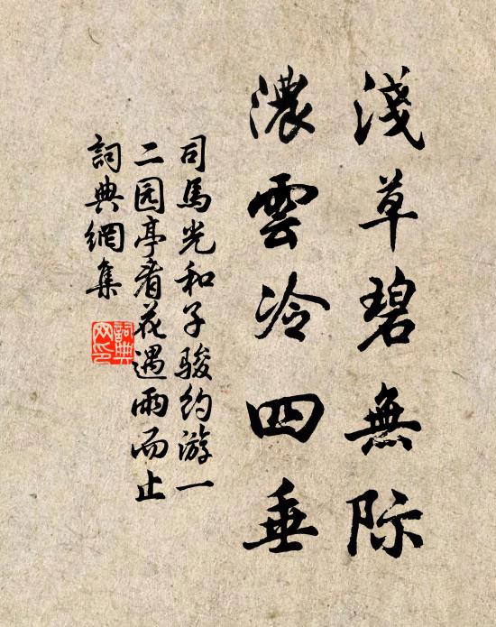 司马光浅草碧无际，浓云冷四垂书法作品欣赏