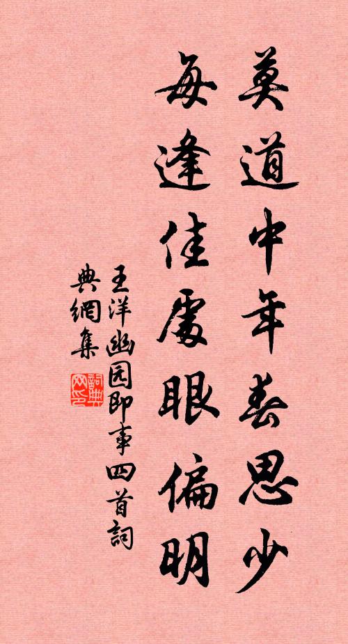 王洋莫道中年春思少，每逢佳处眼偏明书法作品欣赏