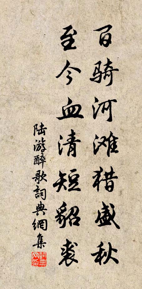陆游百骑河滩猎盛秋，至今血清短貂裘书法作品欣赏