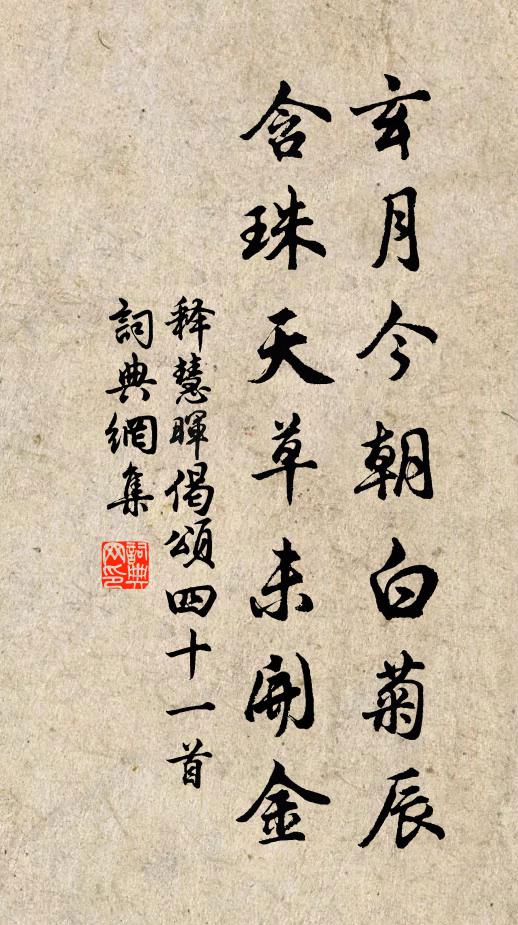 释慧晖玄月今朝白菊辰，含珠天草未开金书法作品欣赏