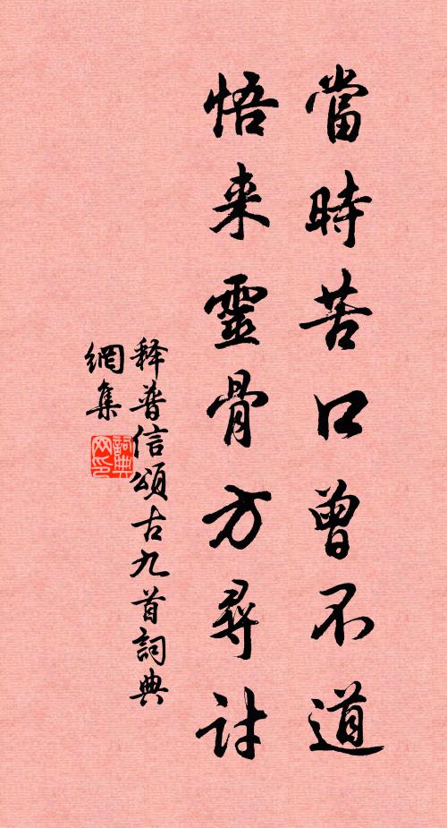 释普信当时苦口曾不道，悟来灵骨方寻讨书法作品欣赏