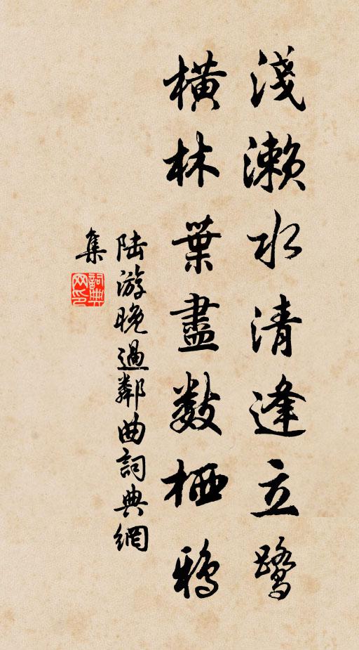 陆游浅濑水清逢立鹭，横林叶尽数栖鸦书法作品欣赏
