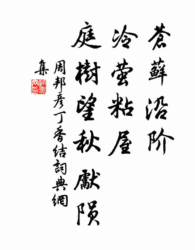 周邦彦苍藓沿阶，冷萤粘屋，庭树望秋先陨书法作品欣赏