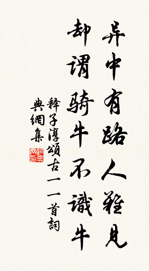 释子淳异中有路人难见，却谓骑牛不识牛书法作品欣赏