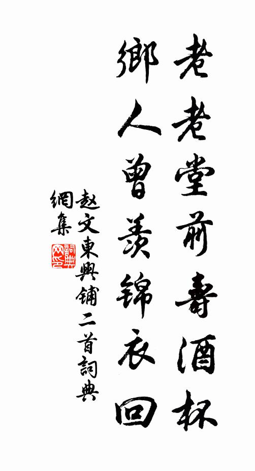 赵文老老堂前寿酒杯，乡人曾羡锦衣回书法作品欣赏