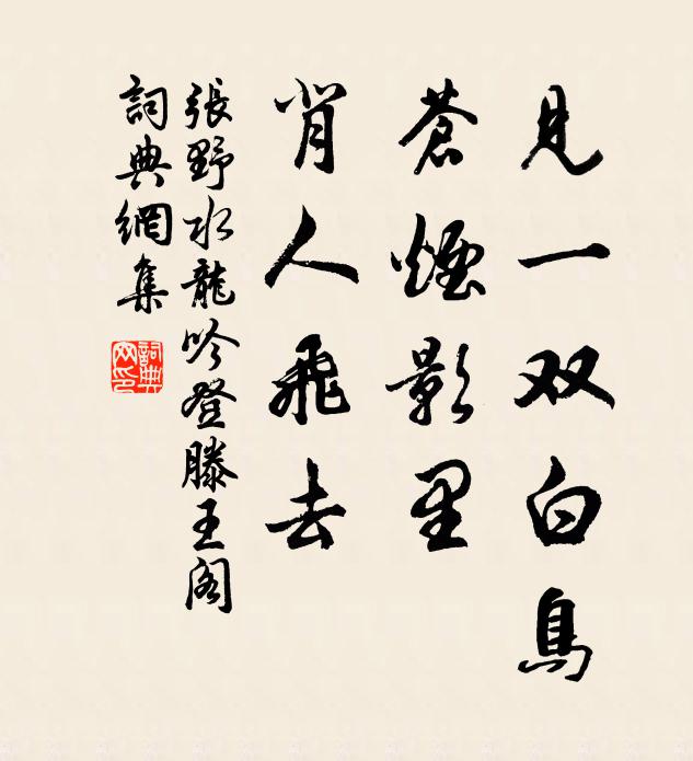 张野见一双白鸟，苍烟影里，背人飞去书法作品欣赏