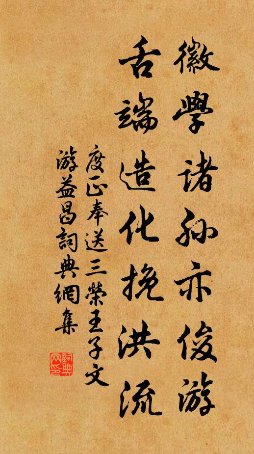 度正徽学诸孙亦俊游，舌端造化挽洪流书法作品欣赏