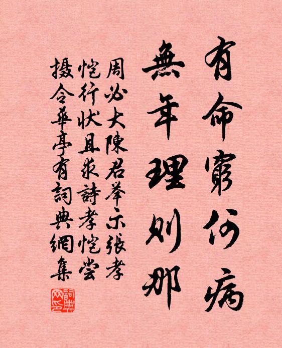 周必大有命穷何病，无年理则那书法作品欣赏