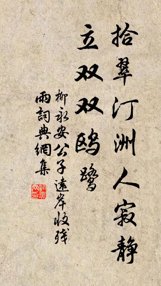 柳永拾翠汀洲人寂静，立双双鸥鹭书法作品欣赏