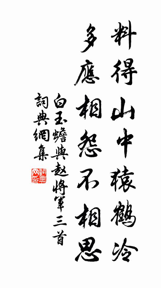 白玉蟾料得山中猿鹤冷，多应相怨不相思书法作品欣赏