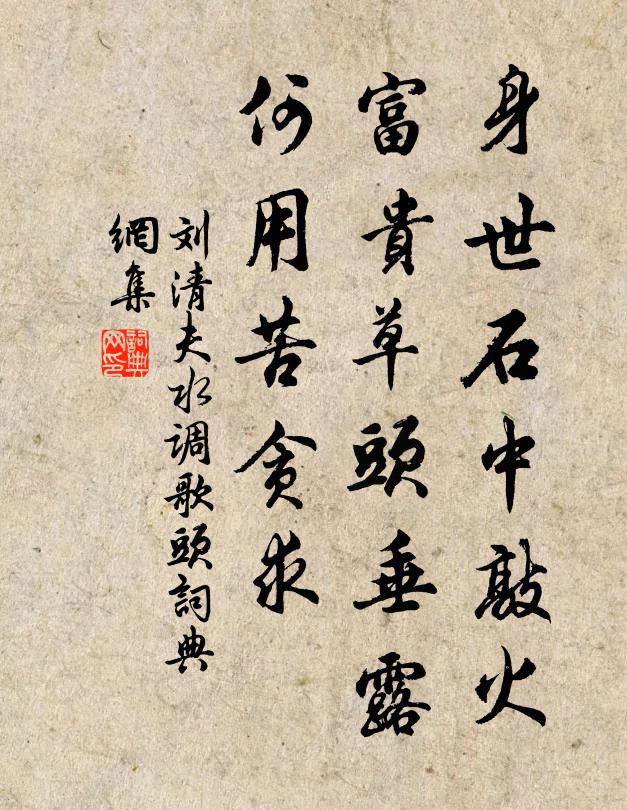 刘清夫身世石中敲火，富贵草头垂露，何用苦贪求书法作品欣赏