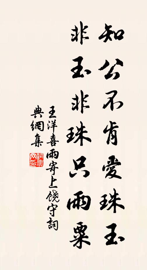 王洋知公不肯爱珠玉，非玉非珠只雨粟书法作品欣赏