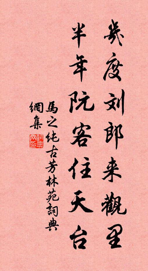 马之纯几度刘郎来观里，半年阮客住天台书法作品欣赏
