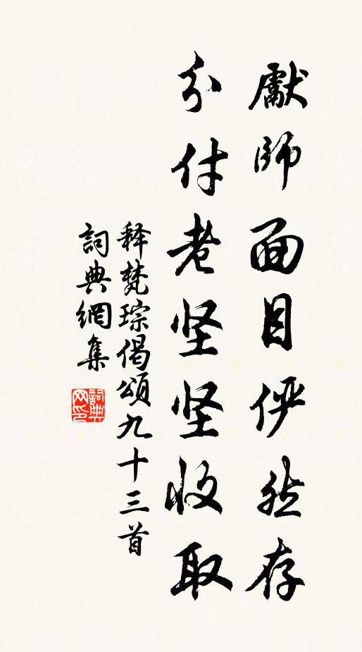释梵琮先师面目俨然存，分付老坚坚收取书法作品欣赏