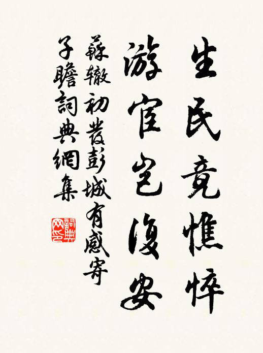 苏辙生民竟憔悴，游宦岂复安书法作品欣赏