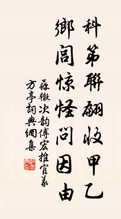 苏辙科第联翩收甲乙，乡闾惊怪问因由书法作品欣赏