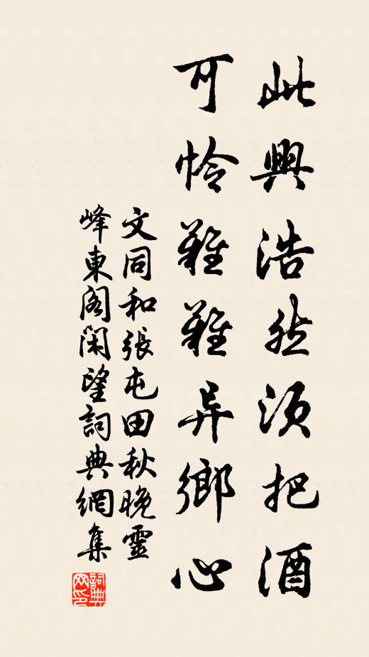 文同此兴浩然须把酒，可怜难难异乡心书法作品欣赏
