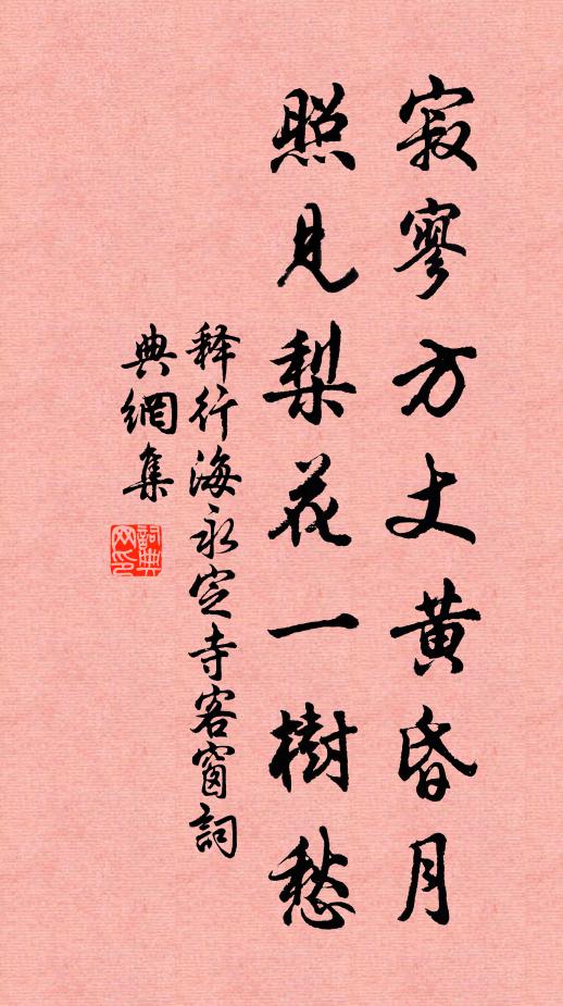 释行海寂寥方丈黄昏月，照见梨花一树愁书法作品欣赏