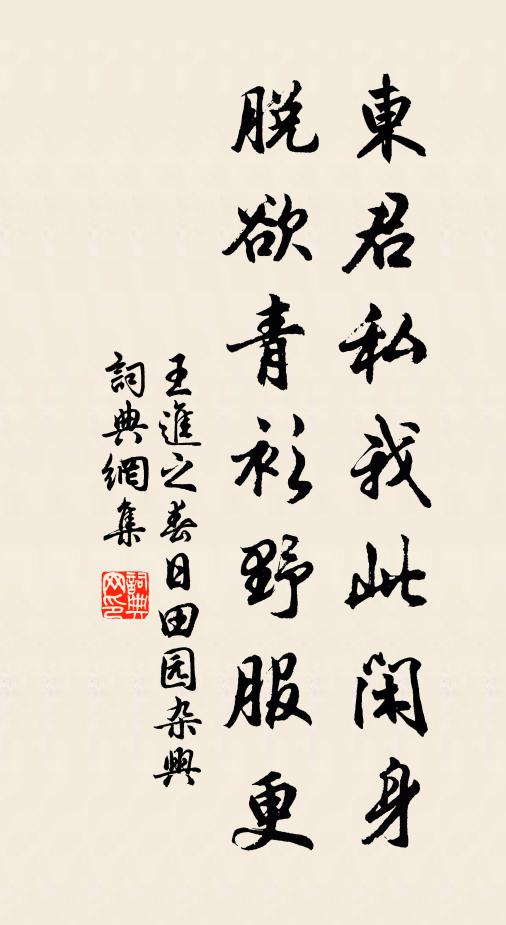 王进之东君私我此闲身，脱欲青衫野服更书法作品欣赏