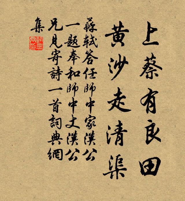 苏轼上蔡有良田，黄沙走清渠书法作品欣赏