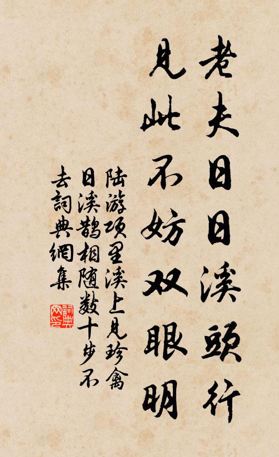 陆游老夫日日溪头行，见此不妨双眼明书法作品欣赏