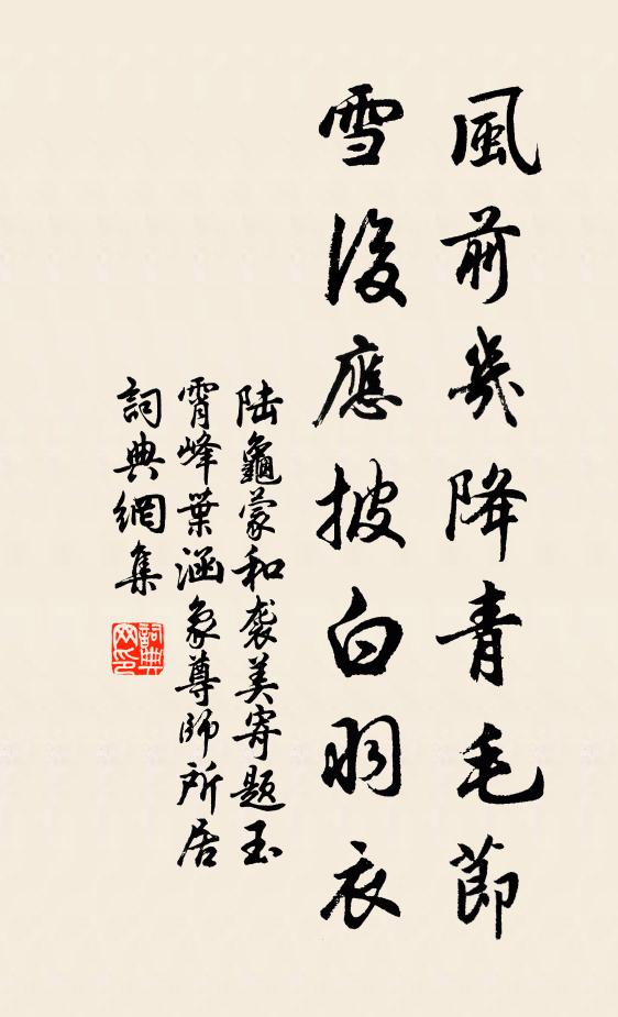 陆龟蒙风前几降青毛节，雪后应披白羽衣书法作品欣赏