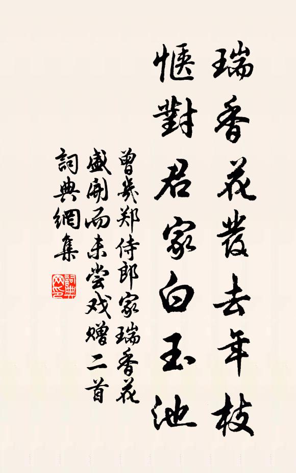 曾几瑞香花发去年枝，惬对君家白玉池书法作品欣赏