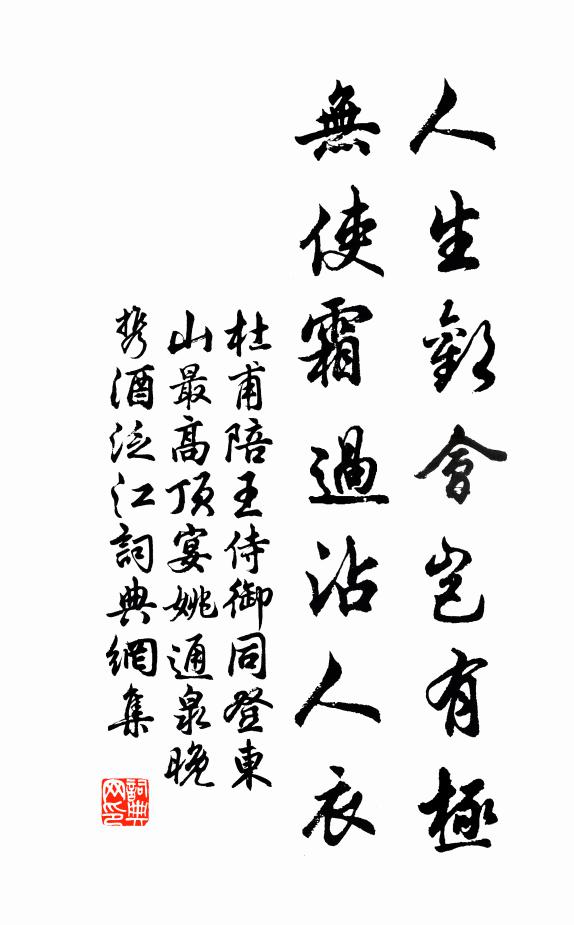 杜甫人生欢会岂有极，无使霜过沾人衣书法作品欣赏
