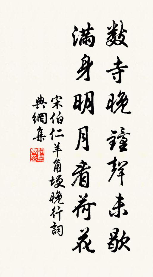 宋伯仁数寺晚钟声未歇，满身明月看荷花书法作品欣赏