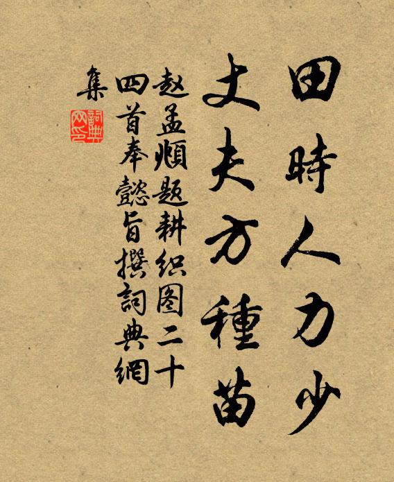 赵孟頫田时人力少，丈夫方种苗书法作品欣赏