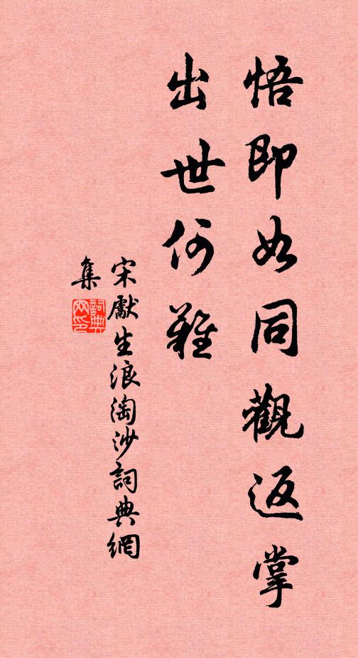 宋先生悟即如同观返掌，出世何难书法作品欣赏