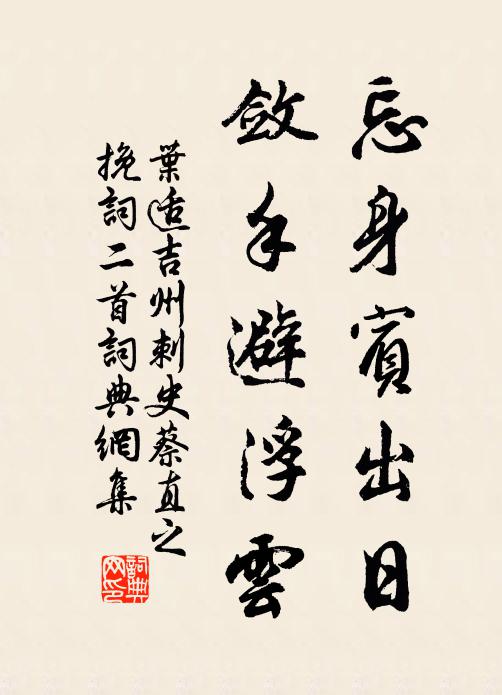 叶适忘身宾出日，敛手避浮云书法作品欣赏