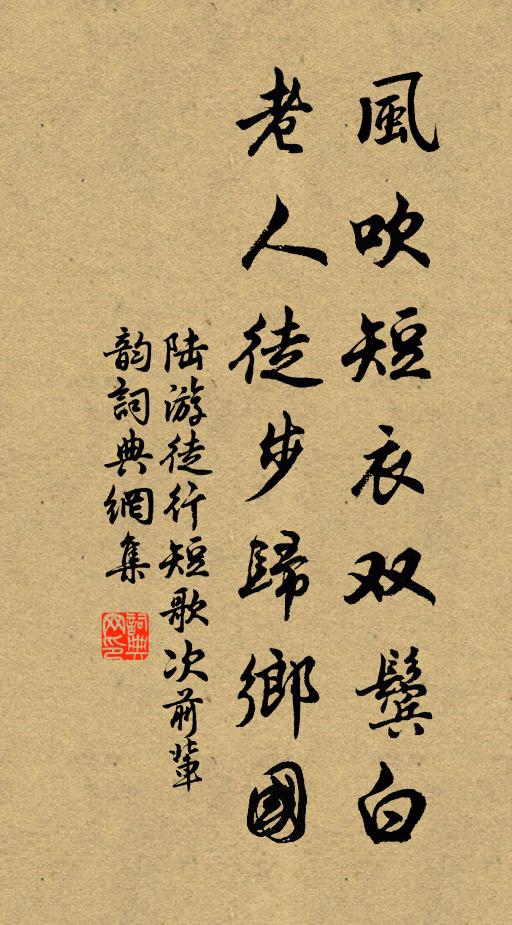 陆游风吹短衣双鬓白，老人徒步归乡国书法作品欣赏