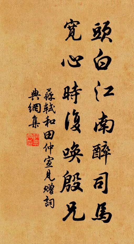 苏轼头白江南醉司马，宽心时复唤殷兄书法作品欣赏