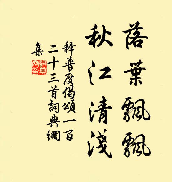 释普度落叶飘飘，秋江清浅书法作品欣赏