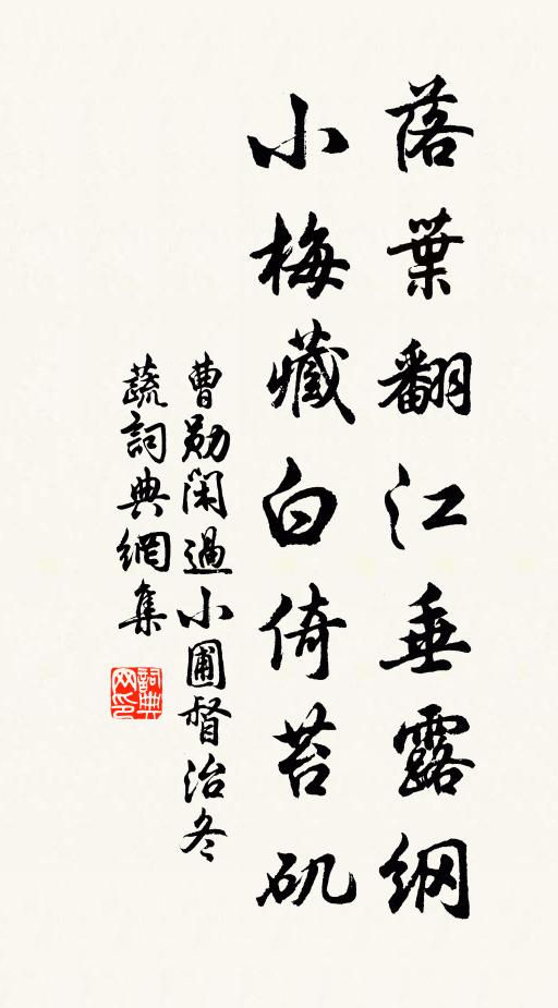 曹勋落叶翻江垂露纲，小梅藏白倚苔矶书法作品欣赏
