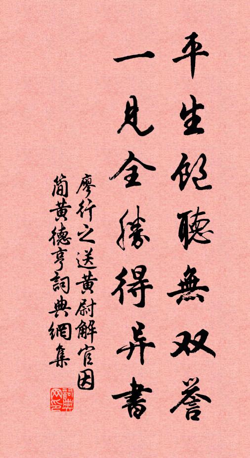 廖行之平生饱听无双誉，一见全胜得异书书法作品欣赏