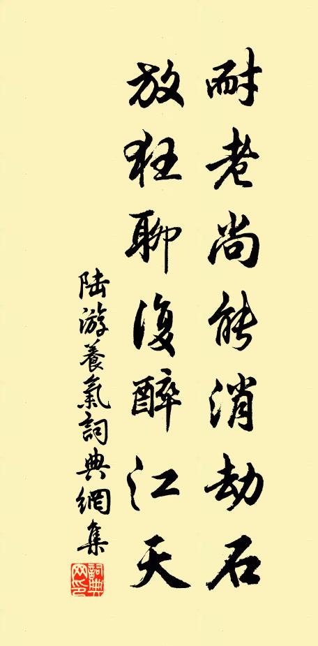 陆游耐老尚能消劫石，放狂聊复醉江天书法作品欣赏