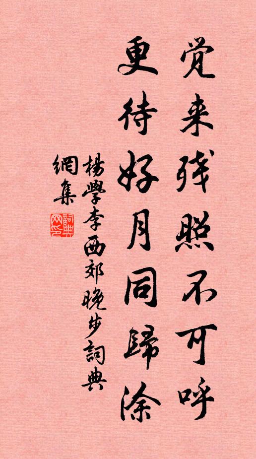 杨学李觉来残照不可呼，更待好月同归涂书法作品欣赏