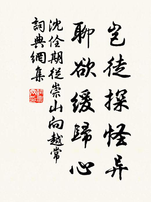 沈佺期岂徒探怪异，聊欲缓归心书法作品欣赏