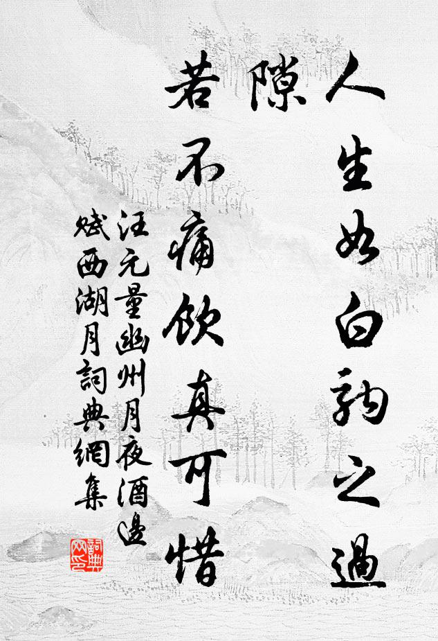 汪元量人生如白驹之过隙，若不痛饮真可惜书法作品欣赏