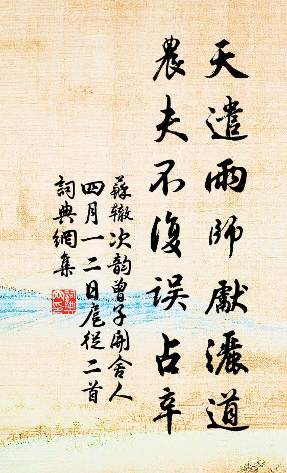 苏辙天遣雨师先洒道，农夫不复误占辛书法作品欣赏
