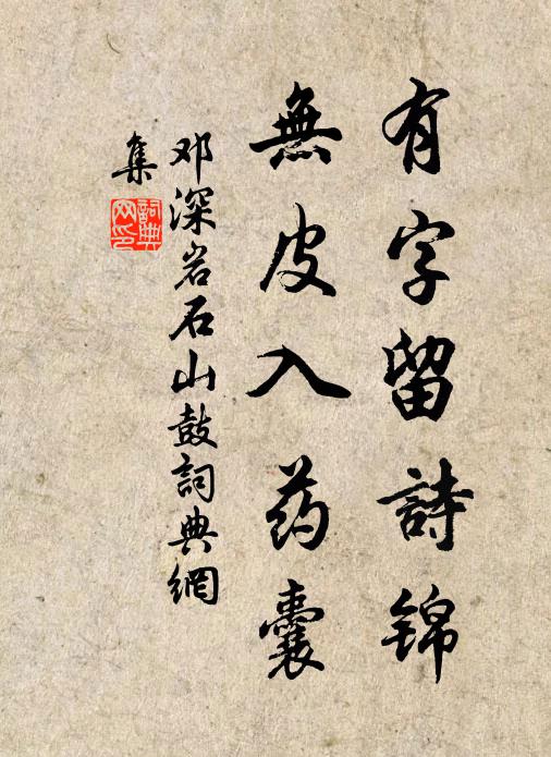 邓深有字留诗锦，无皮入药囊书法作品欣赏