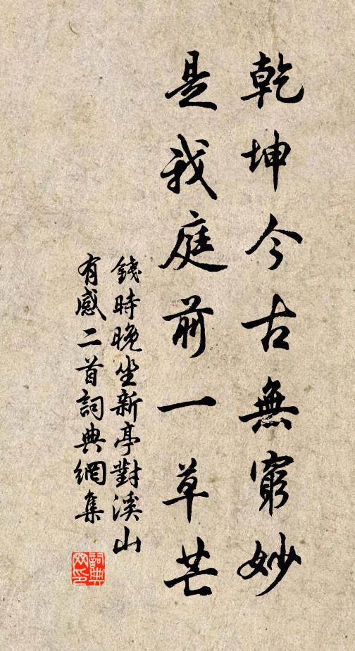 钱时乾坤今古无穷妙，是我庭前一草芒书法作品欣赏