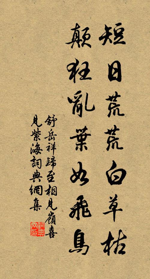 舒岳祥短日荒荒白草枯，颠狂乱叶如飞鸟书法作品欣赏