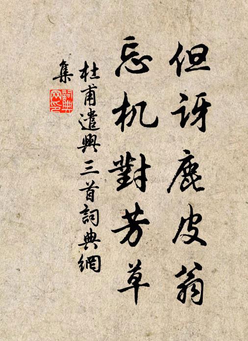 杜甫但讶鹿皮翁，忘机对芳草书法作品欣赏