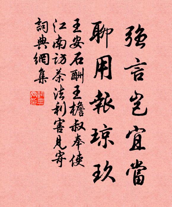 王安石强言岂宜当，聊用报琼玖书法作品欣赏