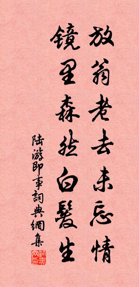 陆游放翁老去未忘情，镜里森然白发生书法作品欣赏