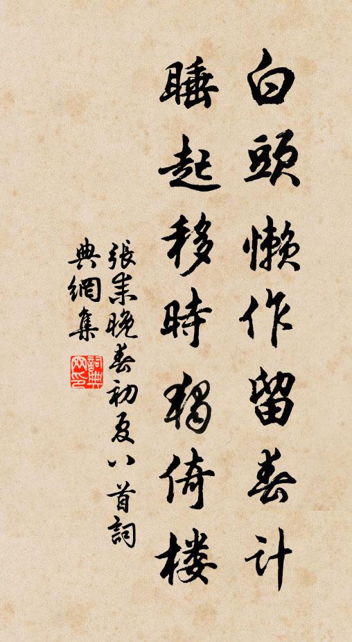 张耒白头懒作留春计，睡起移时独倚楼书法作品欣赏